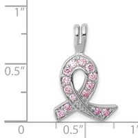 Sterling Silver Rhodium-plated Pink CZ Awareness Ribbon Pendant view 3