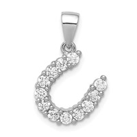 Sterling Silver Rhodium-plated Horseshoe CZ Pendant view 1