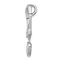 Sterling Silver Rhodium Plated Opal and CZ Heart Pendant view 2