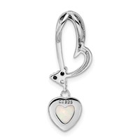 Sterling Silver Rhodium Plated Opal and CZ Heart Pendant view 4