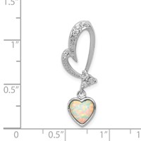Sterling Silver Rhodium Plated Opal and CZ Heart Pendant view 3
