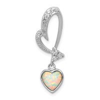 Sterling Silver Rhodium Plated Opal and CZ Heart Pendant view 1