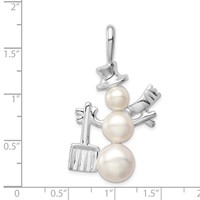 Sterling Silver Rhodium-plated Freshwater Cultured Pearl Snowman Pendant view 3