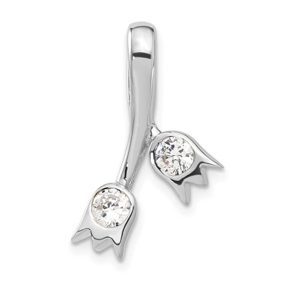 Sterling Silver CZ Double Tulip Slide Pendant