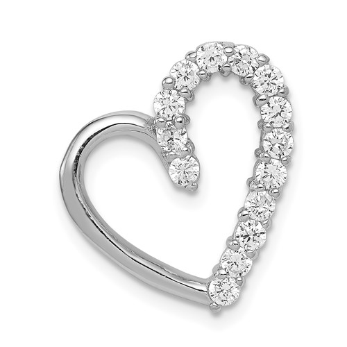Sterling Silver Rhodium-plated CZ Heart Chain Slide