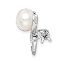Sterling Silver Rhodium-plated Clear CZ and 9-10mm White Freshwater Cultured Pearl Brooch Pin view 2