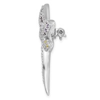 Sterling Silver Rhodium-plated Purple Yellow Clear CZ Dragonfly Brooch Pin view 2