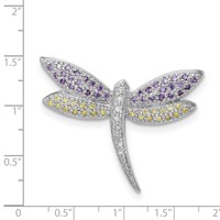 Sterling Silver Rhodium-plated Purple Yellow Clear CZ Dragonfly Brooch Pin view 3