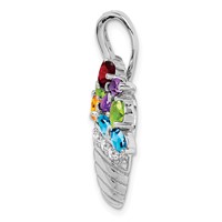 Sterling Silver RH Plated Multi-color CZ Basket Pendant and Pin view 2