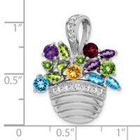 Sterling Silver RH Plated Multi-color CZ Basket Pendant and Pin view 4