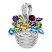 Sterling Silver RH Plated Multi-color CZ Basket Pendant and Pin view 1