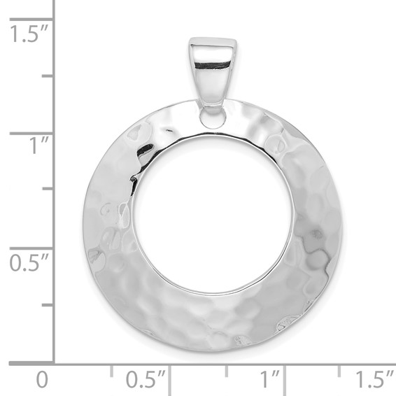 Sterling Silver Rhodium-plated Hammered Circle Pendant