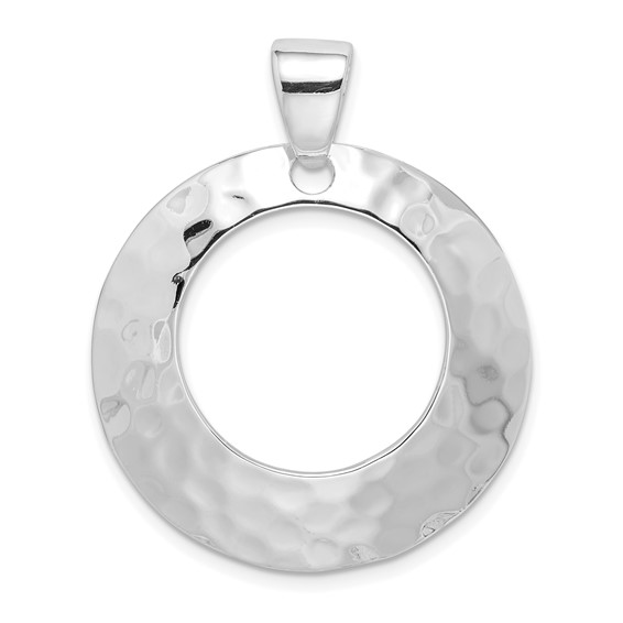 Sterling Silver Rhodium-plated Hammered Circle Pendant