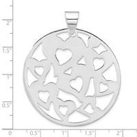 Sterling Silver Polished Cut-Out Hearts Circle Pendant view 3