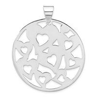 Sterling Silver Polished Cut-Out Hearts Circle Pendant view 1