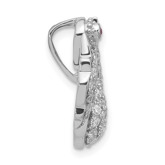 Sterling Silver Polished Pink & White CZ Swan Chain Slide Pendant