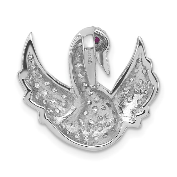 Sterling Silver Polished Pink & White CZ Swan Chain Slide Pendant