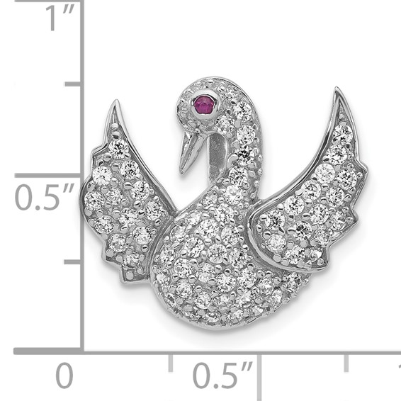 Sterling Silver Polished Pink & White CZ Swan Chain Slide Pendant