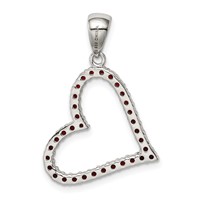 Sterling Silver Rhodium Plated Red CZ Heart Pendant view 3