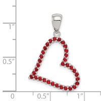 Sterling Silver Rhodium Plated Red CZ Heart Pendant view 4