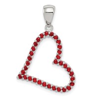 Sterling Silver Rhodium Plated Red CZ Heart Pendant view 1