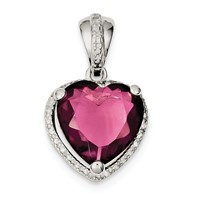 Sterling Silver Heart Red CZ Pendant view 1