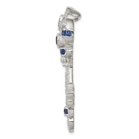 Sterling Silver Rhodium-plated Blue and Clear CZ Key Chain Slide Pendant view 2