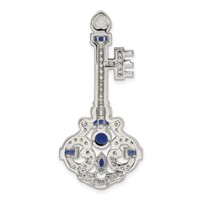 Sterling Silver Rhodium-plated Blue and Clear CZ Key Chain Slide Pendant view 4