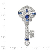 Sterling Silver Rhodium-plated Blue and Clear CZ Key Chain Slide Pendant view 3