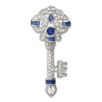 Sterling Silver Rhodium-plated Blue and Clear CZ Key Chain Slide Pendant view 1
