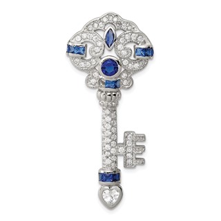 Sterling Silver Rhodium-plated Blue and Clear CZ Key Slide