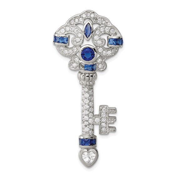 Sterling Silver Rhodium-plated Blue and Clear CZ Key Slide