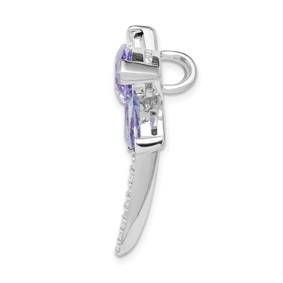 Sterling Silver Rhodium-plated Lavender CZ Dragonfly Slide