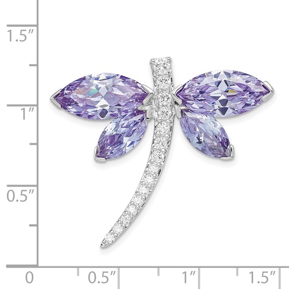 Sterling Silver Rhodium-plated Lavender CZ Dragonfly Slide