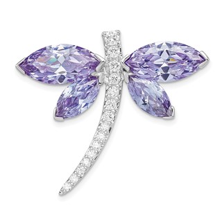 Sterling Silver Rhodium-plated Lavender CZ Dragonfly Slide