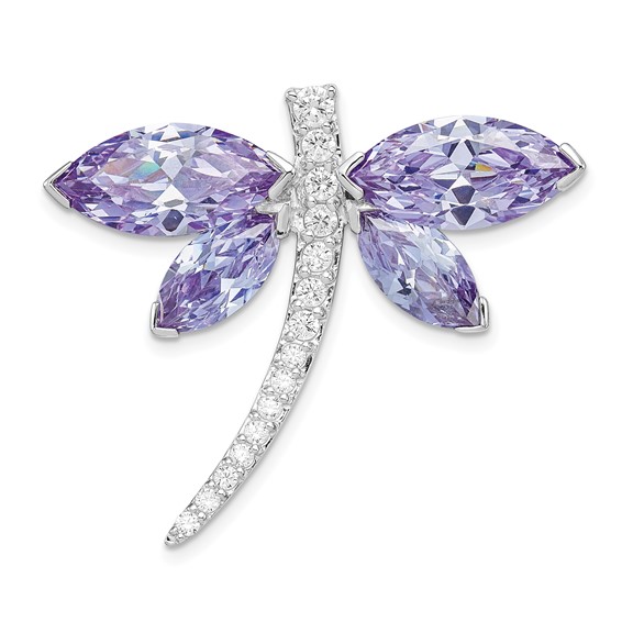 Sterling Silver Rhodium-plated Lavender CZ Dragonfly Slide