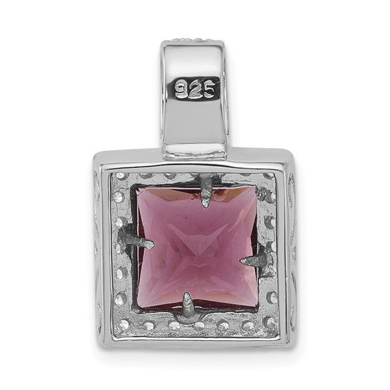 Sterling Silver Polished Dark Purple & White CZ Square Pendant