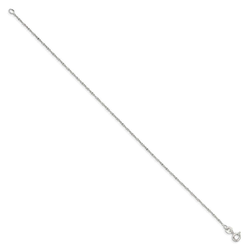Sterling Silver 1mm Twisted Serpentine Chain Anklet (QPE38-9)