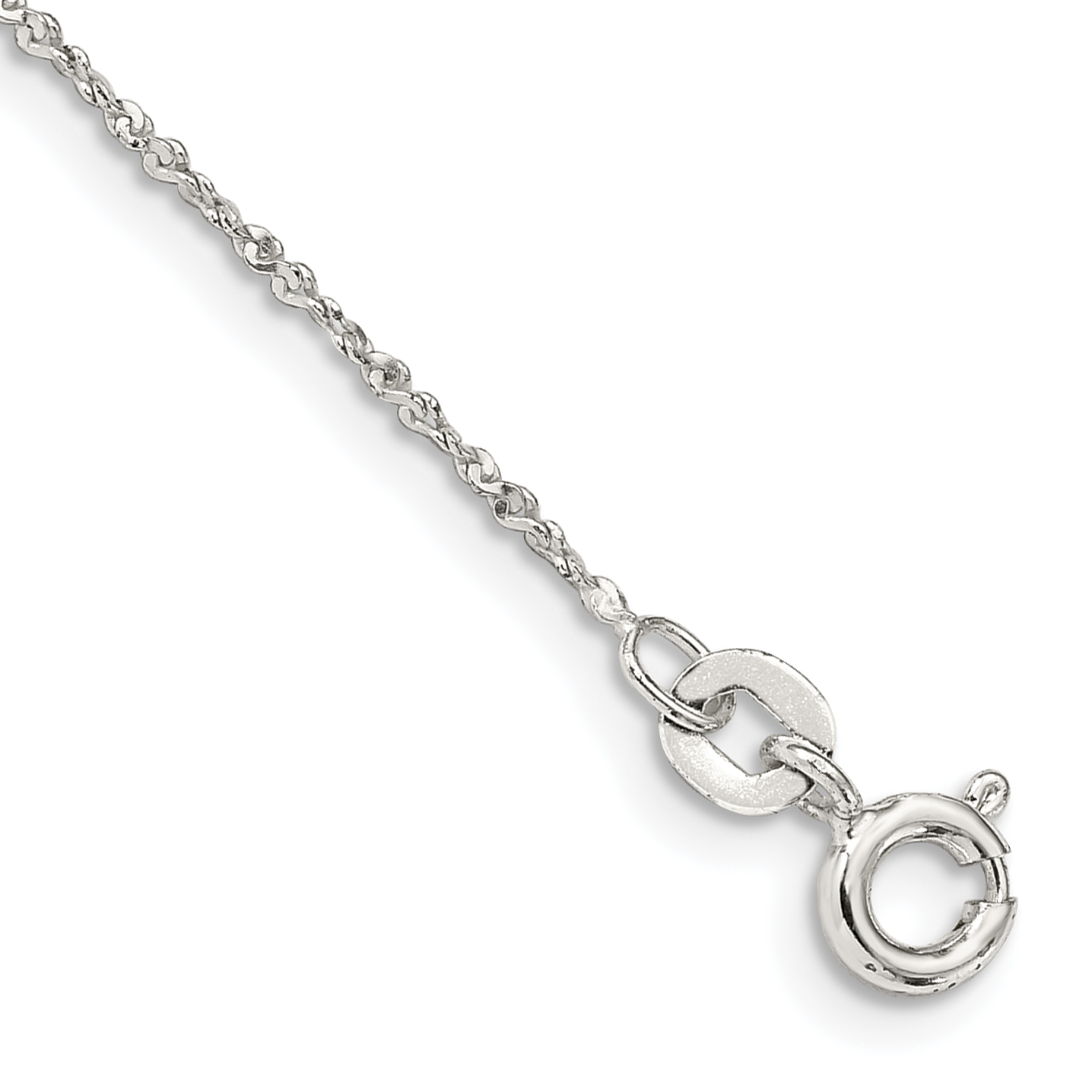 Sterling Silver 1mm Twisted Serpentine Chain Anklet (QPE38-9)