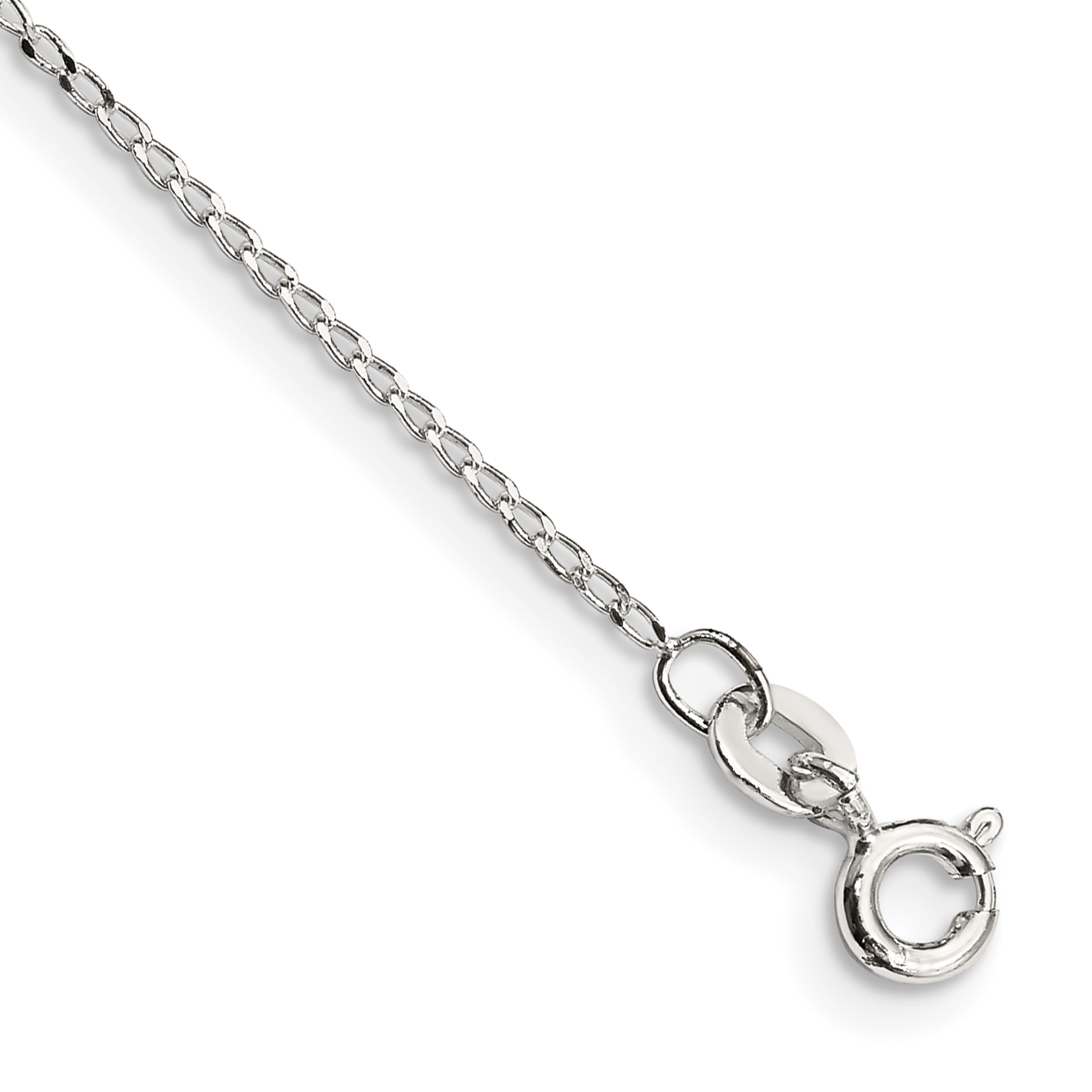Sterling Silver 1mm Open Elongated Link Curb Chain Anklet (QPE42-10)