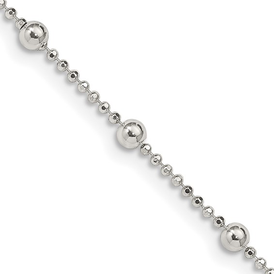 Sterling Silver Diamond-Cut Fancy Beaded Chain