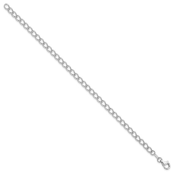 Amore La Vita Sterling Silver Rhodium-plated Polished 4.5mm 7 inch Half Round Wire Curb Chain with Fancy Lobster Clasp Charm Bracelet