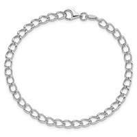 Amore La Vita Sterling Silver Rhodium-plated Solid 4.5mm Half Round Wire Curb Chain Bracelet with Fancy Lobster Clasp Charm, 7" view 3