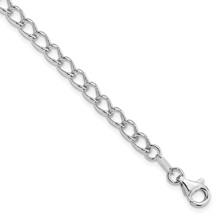 Amore La Vita Sterling Silver Rhodium-plated Polished 4.5mm 7 inch Half Round Wire Curb Chain with Fancy Lobster Clasp Charm Bracelet