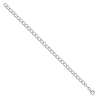 Amore La Vita Sterling Silver Rhodium-plated Solid 5.3mm Half Round Wire Curb Chain Bracelet with Fancy Lobster Clasp Charm, 7" view 2
