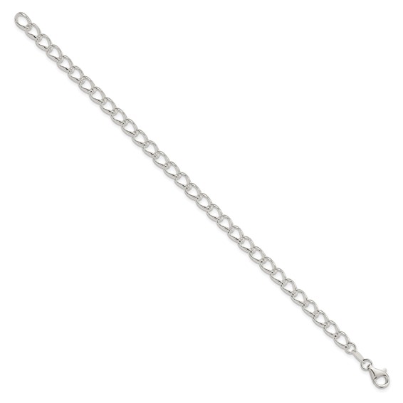 Amore La Vita Sterling Silver Rhodium-plated Polished 5.3mm 7 inch Half Round Wire Curb Chain with Fancy Lobster Clasp Charm Bracelet