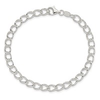 Amore La Vita Sterling Silver Rhodium-plated Solid 5.3mm Half Round Wire Curb Chain Bracelet with Fancy Lobster Clasp Charm, 7" view 3
