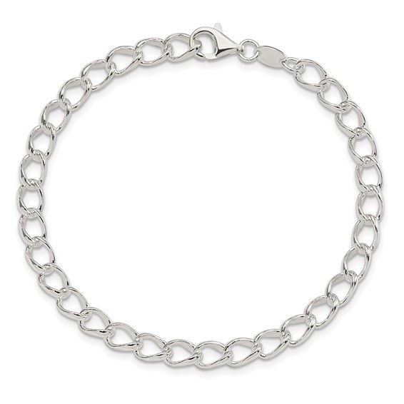 Amore La Vita Sterling Silver Rhodium-plated Polished 5.3mm 7 inch Half Round Wire Curb Chain with Fancy Lobster Clasp Charm Bracelet