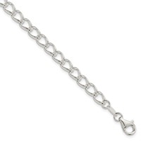 Amore La Vita Sterling Silver Rhodium-plated Solid 5.3mm Half Round Wire Curb Chain Bracelet with Fancy Lobster Clasp Charm, 7" view 1