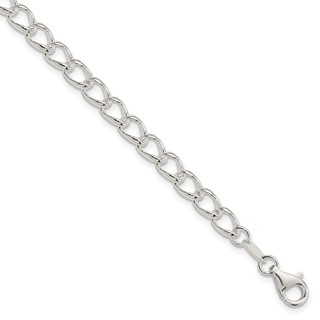 Amore La Vita Sterling Silver Rhodium-plated Polished 5.3mm 7 inch Half Round Wire Curb Chain with Fancy Lobster Clasp Charm Bracelet